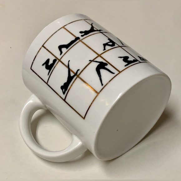 1980s Vintage Gold Trim Lattice Ceramic Yoga Poses Aerobic Exercise Coffee Mug - Picture 3 of 16